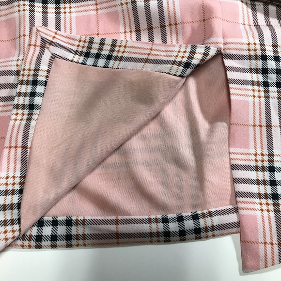 Pretty Damage Womens Size L Pink Plaid Mini Skirt High Waist Front Slit S1079 - Picture 7 of 9